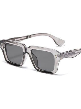 Retro Rectangle Clear Grey Sunglasses Men Women Fashion Square Frame Shades